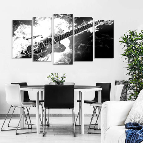 5 Piece Abstract Guitar in White Smoke Canvas Wall Art