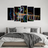 5 Piece Abstract Neon Light Guitar Canvas Wall Art