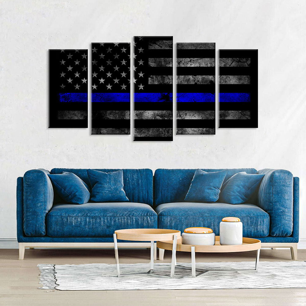 5 Piece American Thin Blue Line Flag Canvas Wall Art