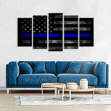 5 Piece American Thin Blue Line Flag Canvas Wall Art