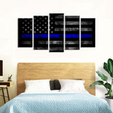 5 Piece American Thin Blue Line Flag Canvas Wall Art