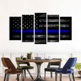 5 Piece American Thin Blue Line Flag Canvas Wall Art