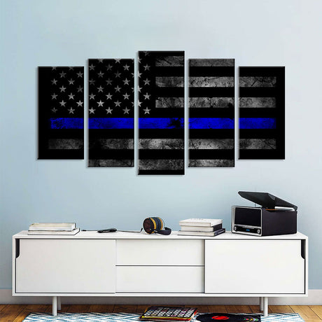 5 Piece American Thin Blue Line Flag Canvas Wall Art