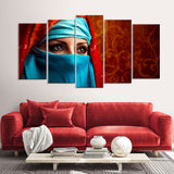 5 Piece Arabic Woman Wearing Hijab Canvas Wall Art