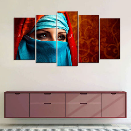 5 Piece Arabic Woman Wearing Hijab Canvas Wall Art