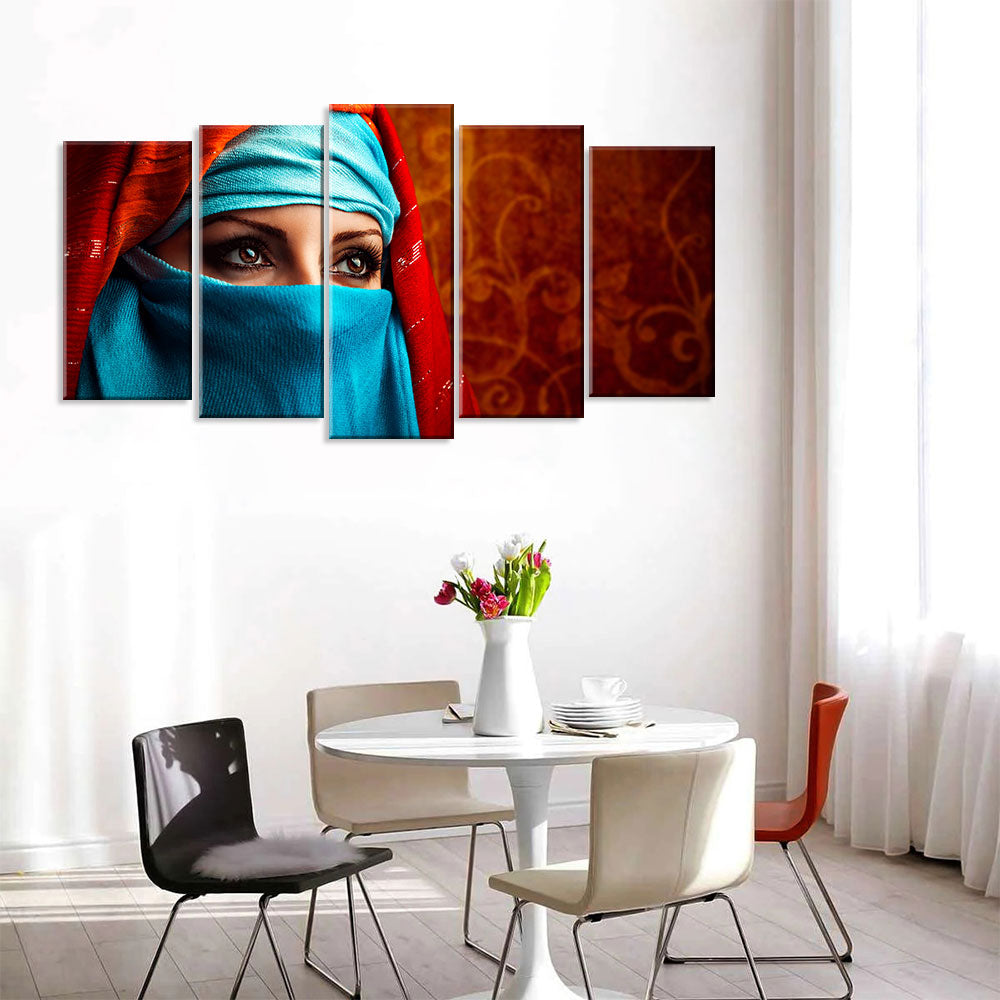 5 Piece Arabic Woman Wearing Hijab Canvas Wall Art