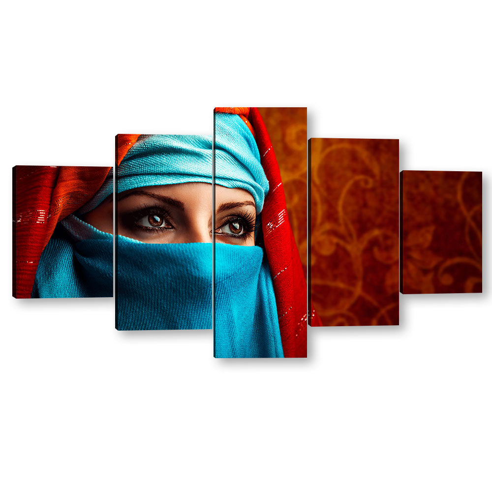 5 Piece Arabic Woman Wearing Hijab Canvas Wall Art