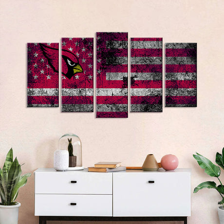 5 Piece Arizona Cardinals on American Flag Canvas Wall Art