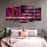 5 Piece Arizona Cardinals on American Flag Canvas Wall Art