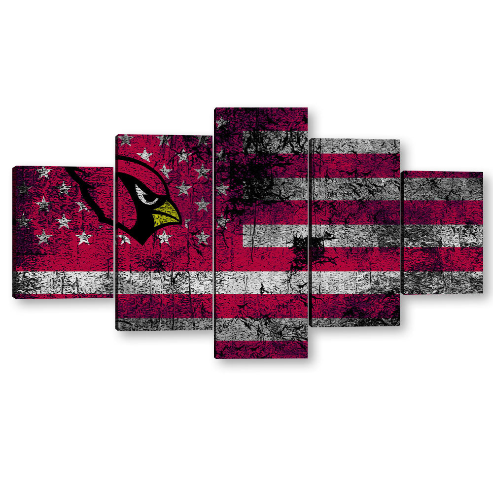 5 Piece Arizona Cardinals on American Flag Canvas Wall Art