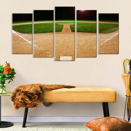 Baseball Field at Night Canvas Wall Art