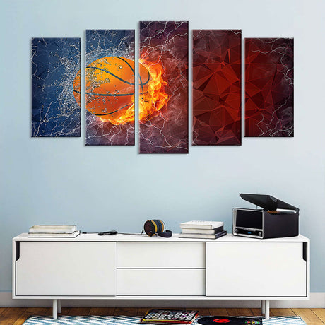 Basketball on Fire Canvas Wall Art