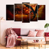 5 Piece Black Dragon Canvas Wall Art