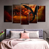 5 Piece Black Dragon Canvas Wall Art