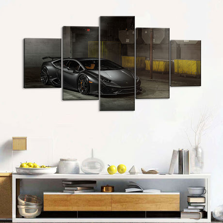 5 Piece Black Lamborghini Huracan Canvas Wall Art