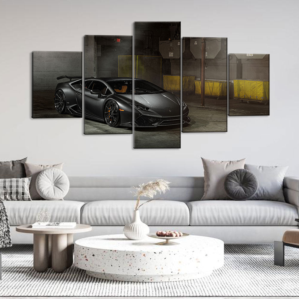 5 Piece Black Lamborghini Huracan Canvas Wall Art