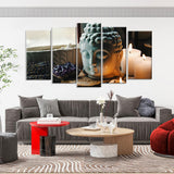 5 Piece Buddha Head with Candle Canvas Wall Art