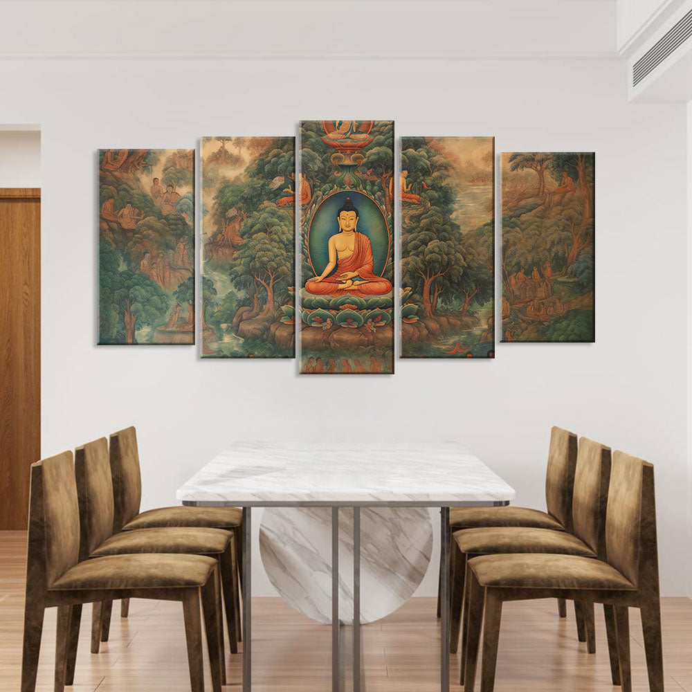 5 Piece Buddha Painting Canvas Wall Art