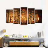 5 Piece Buddha Sitting in Temple Canvas Wall Art