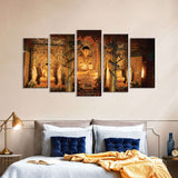 5 Piece Buddha Sitting in Temple Canvas Wall Art