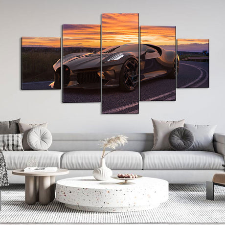 5 Piece Bugatti La Voiture Noire In Sunset Canvas Wall Art