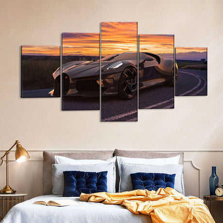 5 Piece Bugatti La Voiture Noire In Sunset Canvas Wall Art