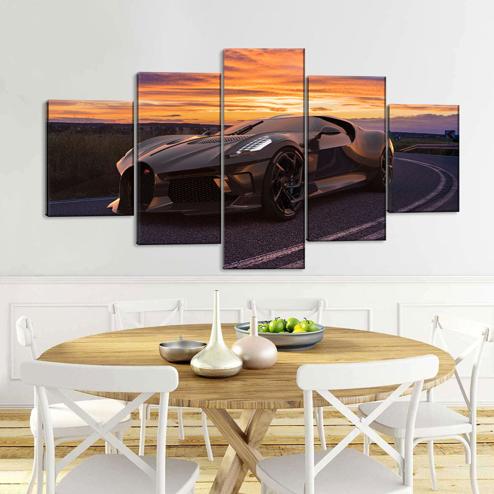 5 Piece Bugatti La Voiture Noire In Sunset Canvas Wall Art