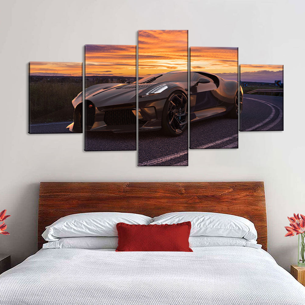 5 Piece Bugatti La Voiture Noire In Sunset Canvas Wall Art