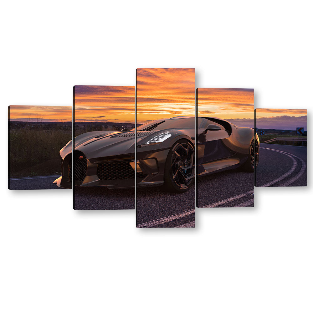 5 Piece Bugatti La Voiture Noire In Sunset Canvas Wall Art