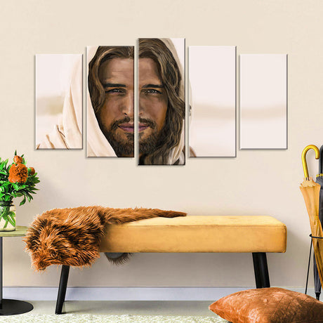 5 Piece Canvas Art Featuring Portrait of Jesus Christ