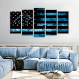 5 Piece Carolina Panthers in American Flag Canvas Wall Art