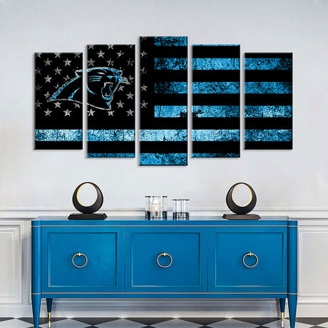 5 Piece Carolina Panthers in American Flag Canvas Wall Art