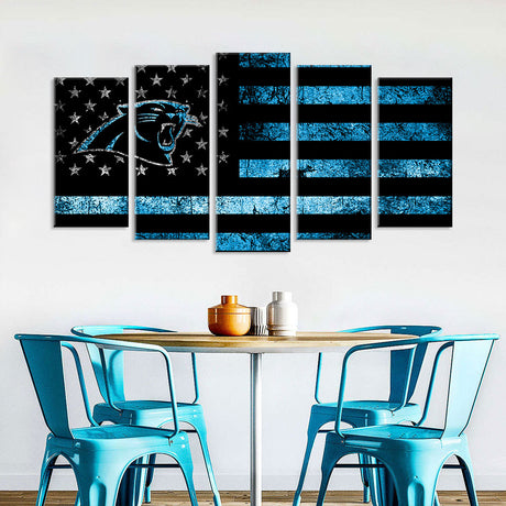 5 Piece Carolina Panthers in American Flag Canvas Wall Art