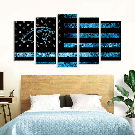 5 Piece Carolina Panthers in American Flag Canvas Wall Art