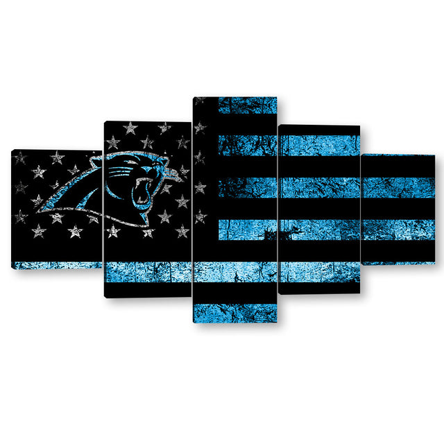 5 Piece Carolina Panthers in American Flag Canvas Wall Art