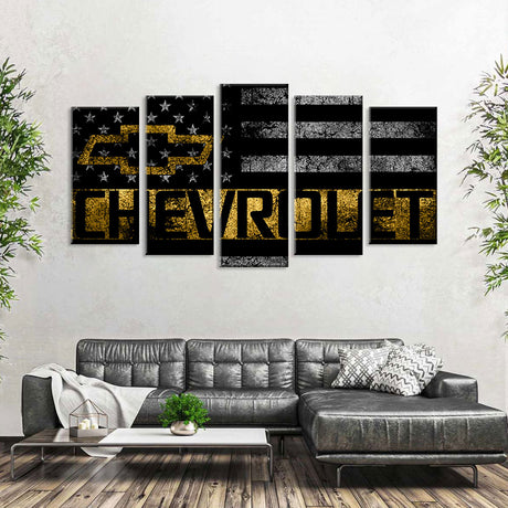 5 Piece Chevrolet in the American Flag Canvas Wall Art