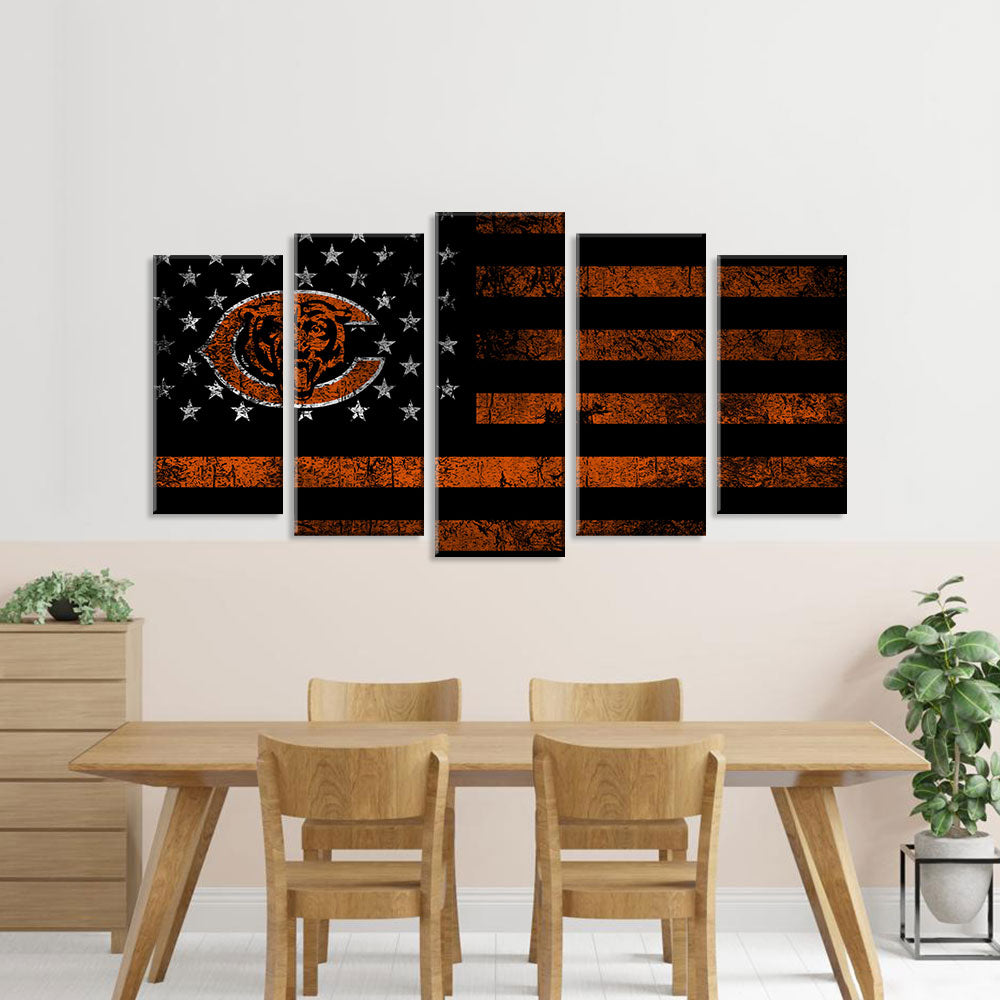 5 Piece Chicago Bears in American Flag Canvas Wall Art