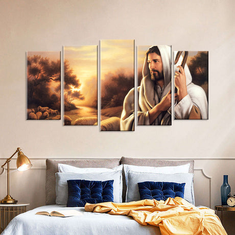  5 Piece Christian Jesus the Savior Canvas Wall Art 