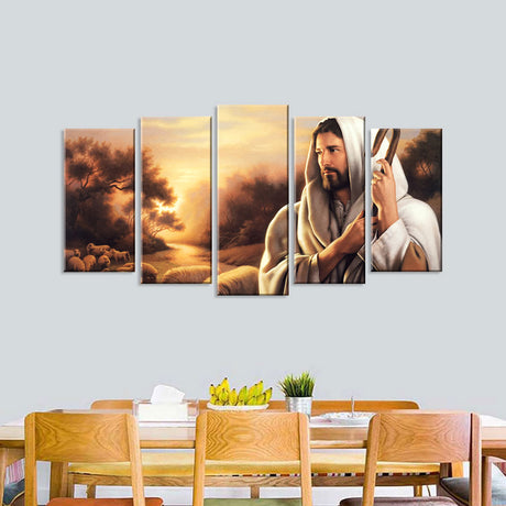  5 Piece Christian Jesus the Savior Canvas Wall Art 