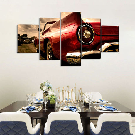 5 Piece Classic Red Sports Car Canvas Wall Art