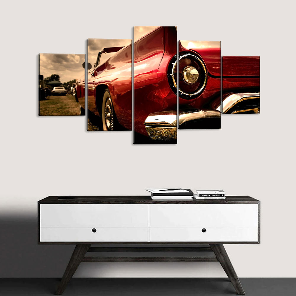 5 Piece Classic Red Sports Car Canvas Wall Art