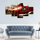 5 Piece Classic Red Sports Car Canvas Wall Art