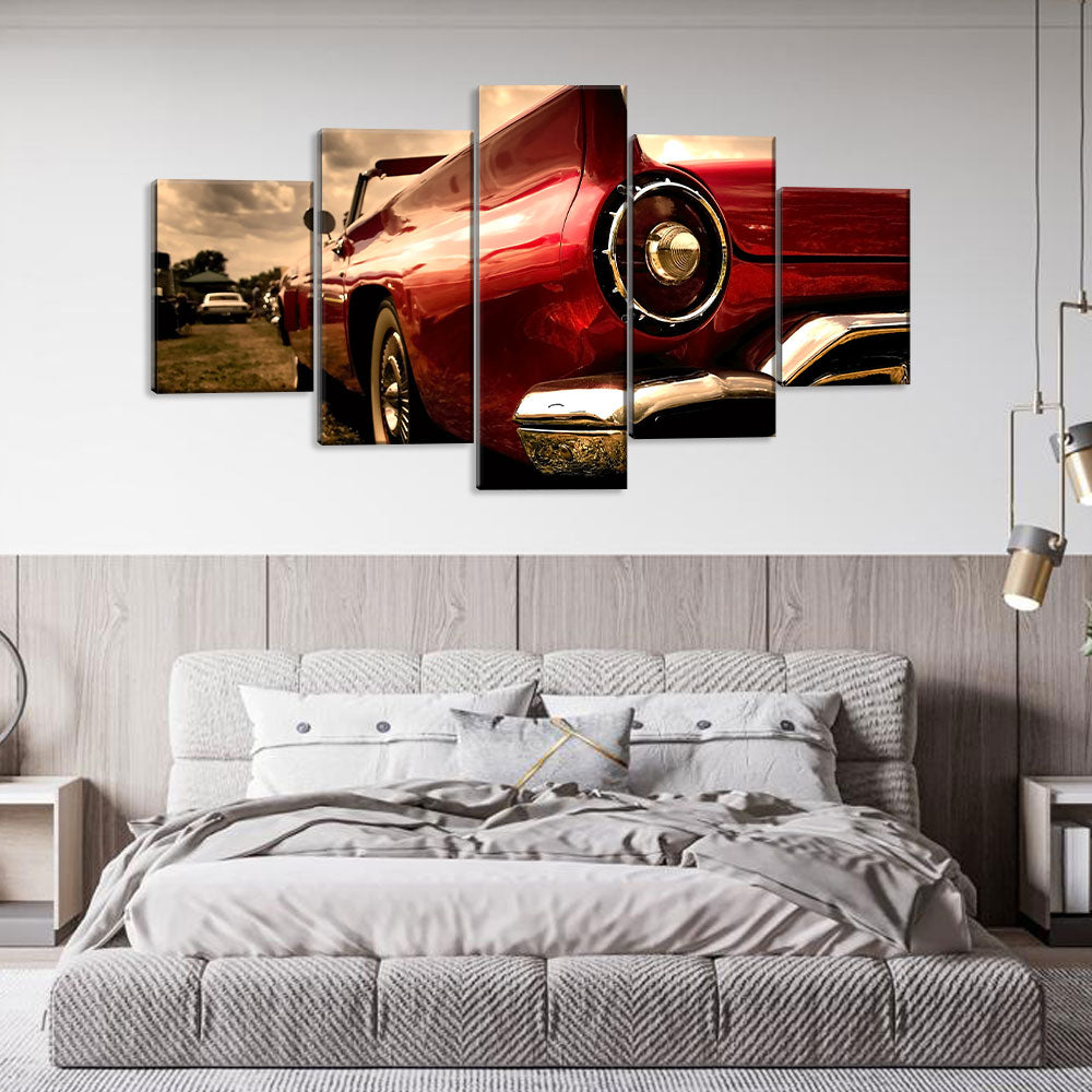 5 Piece Classic Red Sports Car Canvas Wall Art