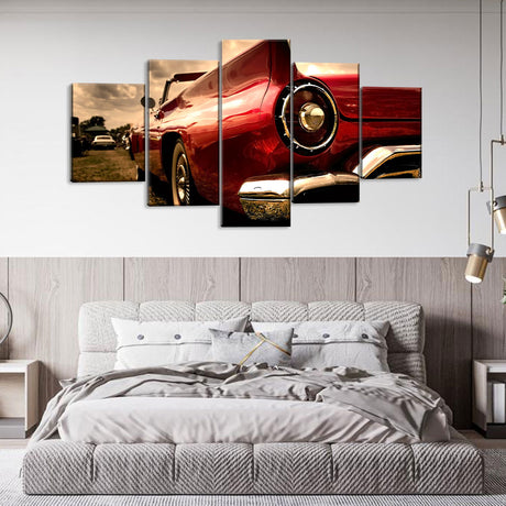 5 Piece Classic Red Sports Car Canvas Wall Art