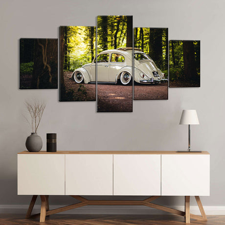 5 Piece Classic Volkswagen Beetle in Forest Canvas Wall Art