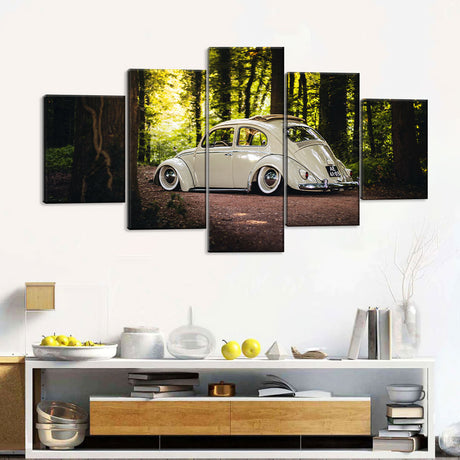 5 Piece Classic Volkswagen Beetle in Forest Canvas Wall Art