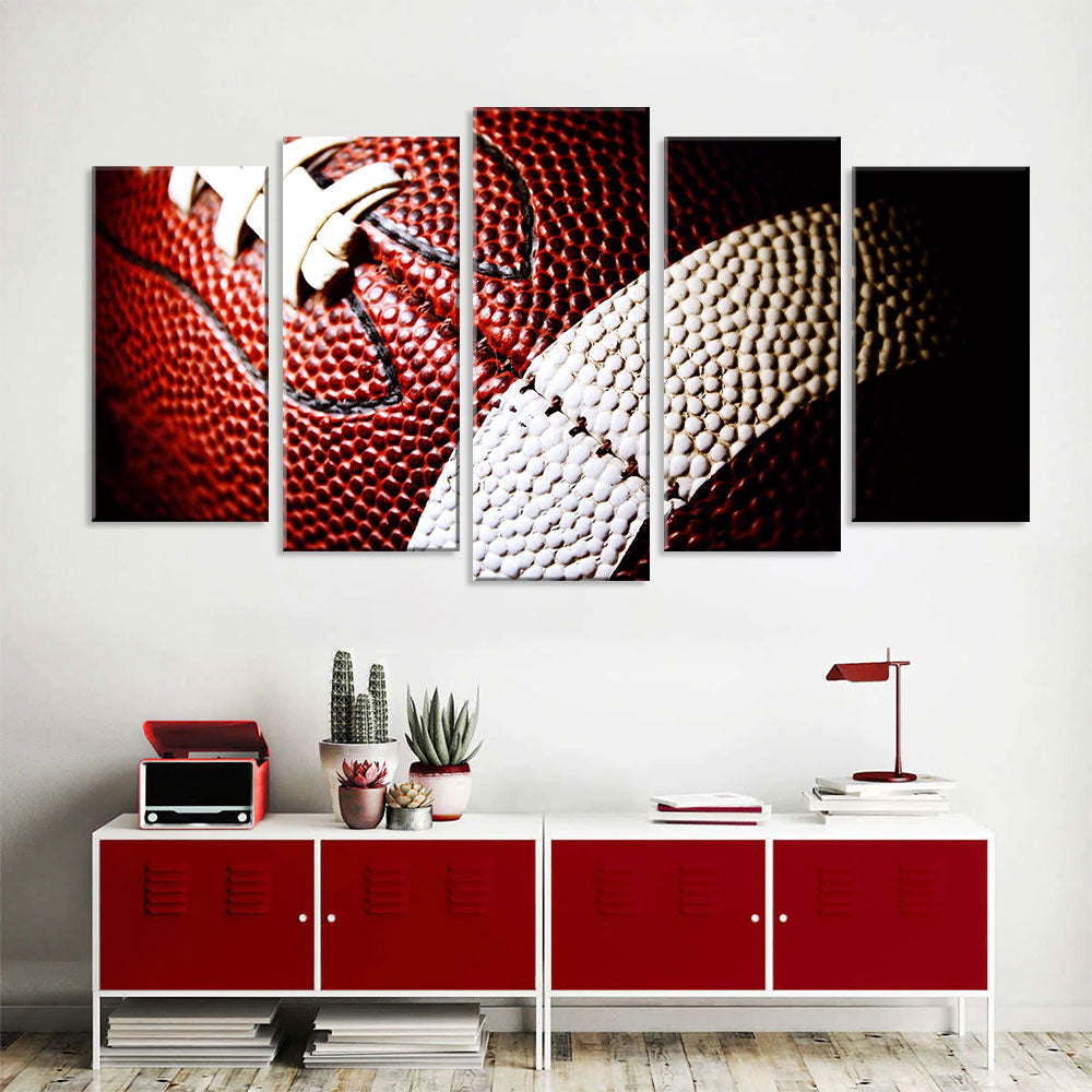 5 Piece Close-Up American Football Canvas Wall Art