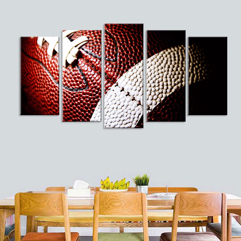 5 Piece Close-Up American Football Canvas Wall Art