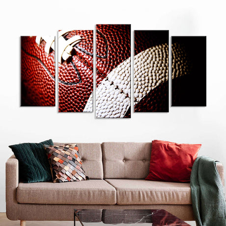 5 Piece Close-Up American Football Canvas Wall Art