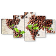 5 Piece Coffee Bean World Map Canvas Wall Art